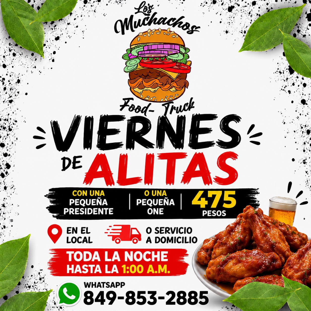 Combo de Los Muchachos Food Truck servido en una mesa al aire libre, con la etiqueta del logo y una Coca-Cola